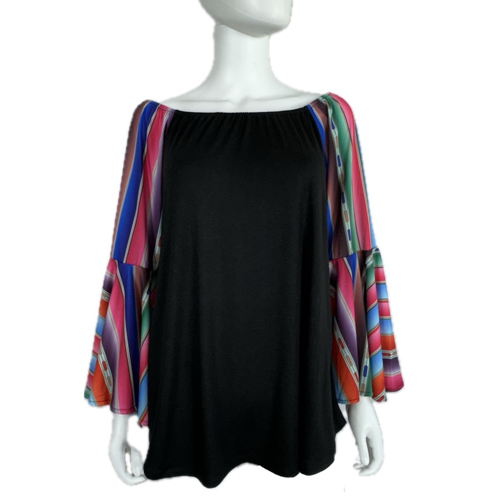 Southern Stitch Serape Print Bell Sleeve Off Shoulder Top
